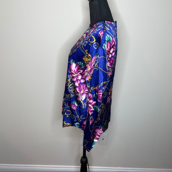 Liz Claiborne Satin Blue Floral Print Blouse - Picture 2 of 4